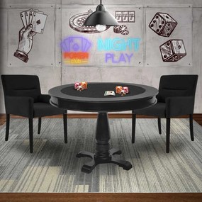 Mesa de Jogos Carteado Redonda Victoria Tampo Reversível Preto com 2 Cadeiras Vicenza Suede Preto Fosco G36 G15 - Gran Belo