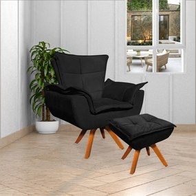 Puff Decorativo Base Giratória em Madeira Charger Suede Preto G19 - Gran Belo