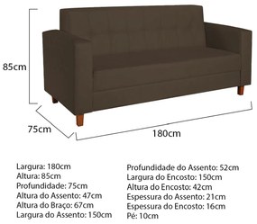 Sofá 2 Lugares Denver Suede Marrom - ADJ Decor
