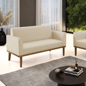Poltrona Namoradeira Decorativa Isabella Pés Fixo em Madeira Castanho PU Bege G19 - Gran Belo