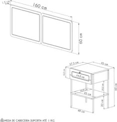 Cabeceira Casal e Queen Com 2 Mesas Laterais Arlo A10 Hanover/Dourado