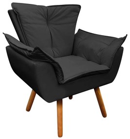 Poltrona Sala de Estar Pé Palito de Madeira Opala Corino D03 - D'Rossi - Preto