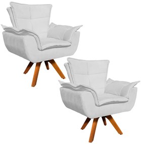 Poltrona Sala de Estar Giratória MM30 Kit 2 Opalla Suede - Branco