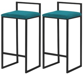 Kit 2 Banqueta Decorativa Selena Base Preta Suede Azul Claro G41 - Gran Belo