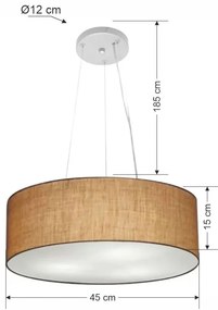 Lustre Pendente Cilíndrico Md-4184 Cúpula em Tecido 45x15cm Palha - Bivolt