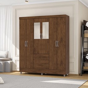 Guarda Roupa Casal Abruzzo 6 Portas de Bater 2 com Espelhos 2 Gavetas Nogueira G98 - Gran Belo