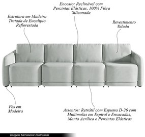 Sofá Cama Modulado Retrátil e Reclinável Decorativo Varsóvia 396cm Veludo Cinza G33 - Gran Belo