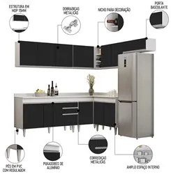 Armário de Cozinha Modulado de Canto 7 Peças CP23 Balcão com Tampo Bra
