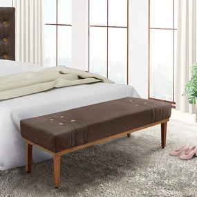 Divã Recamier Banco Base Madeira para Quarto Gênova 90cm Veludo S04 - D'Rossi - Marrom
