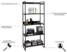 Kit 2 Estantes Livreiro Prisma Estilo Industrial 80cm 5 Prateleiras C0