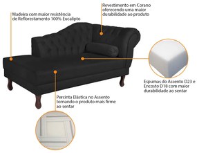 Recamier Diana 185cm Lado Esquerdo Suede Preto - ADJ Decor