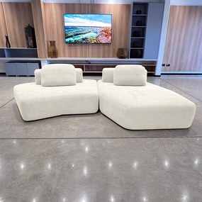 Sofá Ilha Sala de Estar Modulado Dakota com Chaise Encosto Almofadas Soltas Bouclê Rústico OffWhite G33 - Gran Belo
