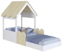 Cama Solteiro Infantil Montessoriana Casinha Nana Branco/Carvalho C06