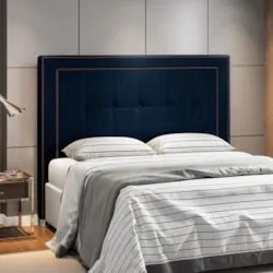 Cabeceira Cama Box Casal 140cm Paolla Z37 Veludo Azul Marinho - Mpozen