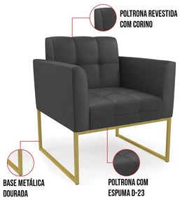 Kit 2 Poltronas Elisa Corino Base Metálica Industrial Dourado D03 - D'Rossi - Preto