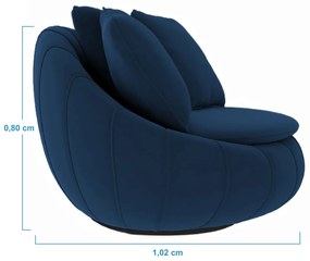Poltrona Decorativa Redonda Giratória Glória Veludo Azul - Sheep Estofados - Azul escuro
