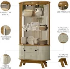 Cristaleira de Vidro Com LED Eva 90cm Z10 Cumaru/Opala - Mpozenato