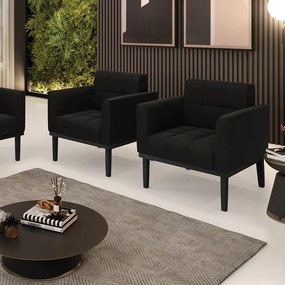 Kit 2 Poltronas Decorativas Karen Pés Fixo em Madeira Preto Suede Preto G19 - Gran Belo