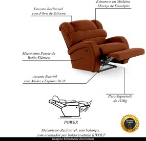 Poltrona do Papai Sala de Cinema Reclinável Kylie Power Elétrica Veludo Terracota G23