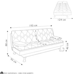 Sofá Cama para Sala de Estar Quarto 193cm Bela Z32 Suede Bege - Mpozen