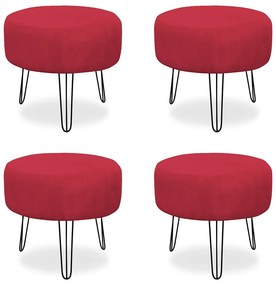 Kit 04 Puffs Redondos para Sala Chloe Suede Vermelho