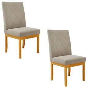 Kit 2 Cadeiras de Sala de Jantar Estofadas Gomes Madeira Maciça Suede Bege G78 - Gran Belo