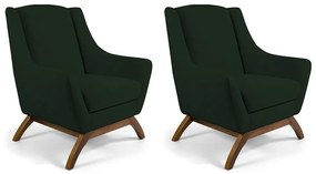 Kit 02 Poltronas Decorativas Sala de Estar Base de Madeira Naomi Veludo Verde Musgo G15 - Gran Belo