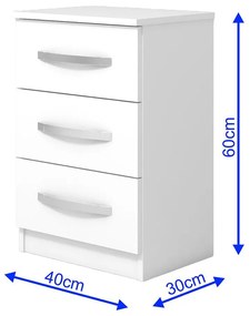 Mesa de Cabeceira 3 Gavetas Quarto Design Domus Branca