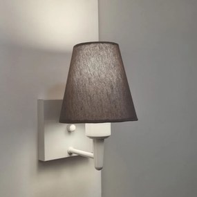 Arandela Quadrada Md-2034 Branco Cúpula em Tecido Cone Cinza Escuro - Bivolt