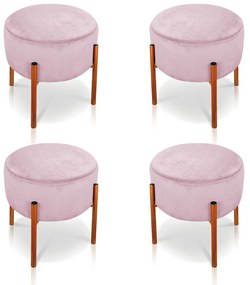 Puff Banqueta Decorativo Industrial Cobre Kit 4 Iron Suede D03 - D'Rossi - Rosa Bebê
