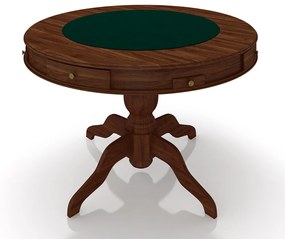 Mesa de Jogos Carteado 4 Lugares Bellagio com Gavetas e Tampo Reversível Base Estrela com Tecido Imbuia/Verde G42 - Gran Belo