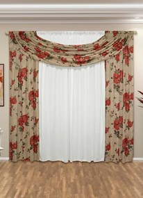 Cortina com Bandô Floral Vermelha 360x180 cm