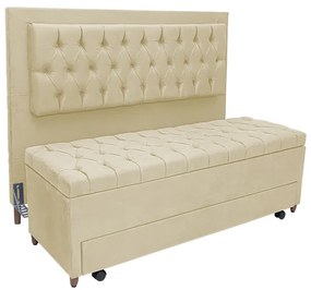 Cabeceira com Calçadeira Baú Casal King 195cm Paris Capitonê Suede Bege - Sheep Estofados - Bege