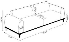 Sofá 3 Lugares Sala de Estar Bipartido Base de Madeira Euro 280 cm PU Preto G15 - Gran Belo