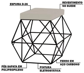 Puff Decorativo Sala de Estar Base Preto Trixie Suede Bege G41 - Gran Belo