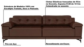 Sofá 212cm Decorativo Sala de Estar Agostino Couro Marrom G52 - Gran Belo