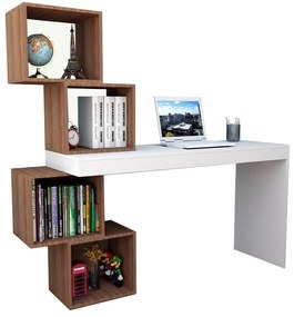 Mesa Escrivaninha 4 Nichos Home Office Castanho e Branco
