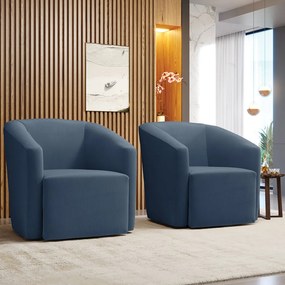 Poltrona Decorativa Base Giratória Kit 2 Stella Max Suede Azul Marinho D03 - D'Rossi