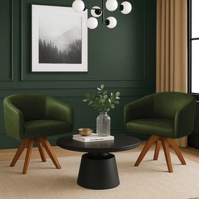 Poltrona Sala Base Giratória Madeira Kit 2 Arielle Sintético Pu D03 - D'Rossi - Verde