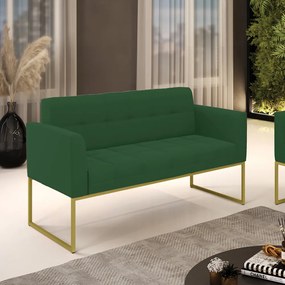 Sofá Namoradeira Elisa Veludo Base Metálica Industrial Dourado - D'Rossi - Verde