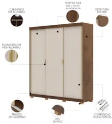 Guarda Roupa Casal 200cm 3 Portas Porto Imbuia/Fendi - Vila Rica