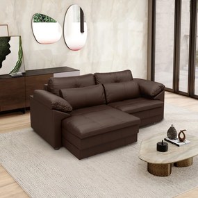 Sofá Retrátil Manual Sala de Estar Nolan Bipartido 175cm Conforto Premium em Couro Marrom Brilho G58 - Gran Belo