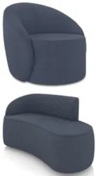 Sofá 2 Lugares 140cm Wendi e Poltrona Steve Suede Azul Marinho I01  -