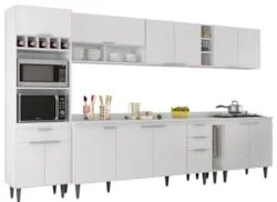 Armário de Cozinha Com Tampo CP07 340cm Pérola Branco Z34 - Mpozen