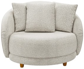 Poltrona Galáxia Pés Madeira Base Fixa com Almofadas Boucle Branco G45 - Gran Belo