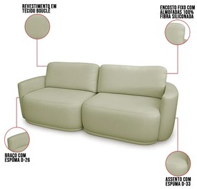 Sofá 2 Lugares Orgânico 194cm Modulado para Sala Brumma Bouclê  K01 - D'Rossi - Verde
