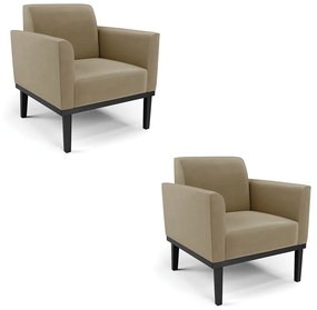 Kit 2 Poltronas Decorativas Isabella Pés Fixo em Madeira Preto Suede Nude G19 - Gran Belo
