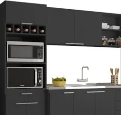 Armário de Cozinha CP04 Com Pia 150cm Pérola Z34 Preto      - Mpozenat