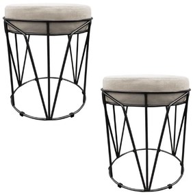 Kit 02 Puffs Multiuso com Mesa Babu 2 em 1 Suede Base Preto D'Rossi - Bege