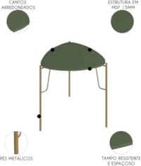 Mesa Lateral Baixa Para Sala Pés Metálicos Blen Musgo/Dourado I06 - Mp